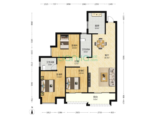 泉盛花园 3室1厅2卫 120平方