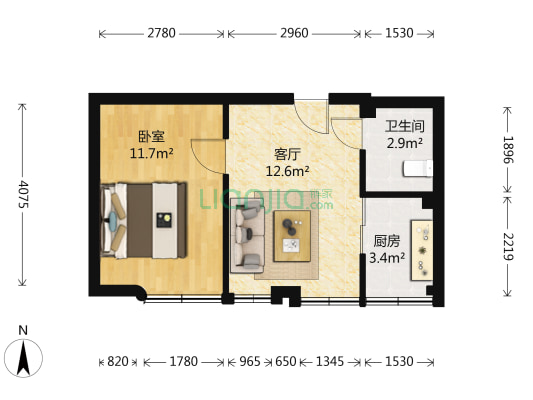 桔尚公寓 1室1厅1卫 50平方