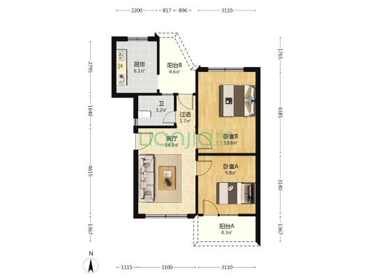 工商局家属区 2室1厅1卫 69平方