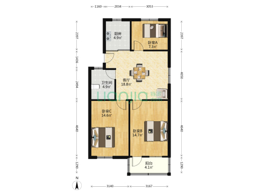锦三中住宅楼 3室1厅1卫 81平方