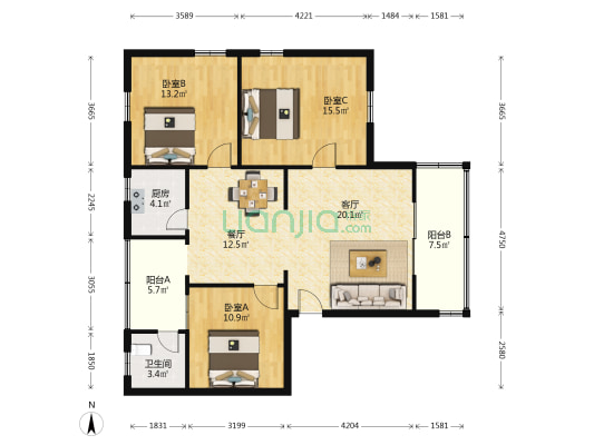 雙南居室 3室2厅1卫 112平方