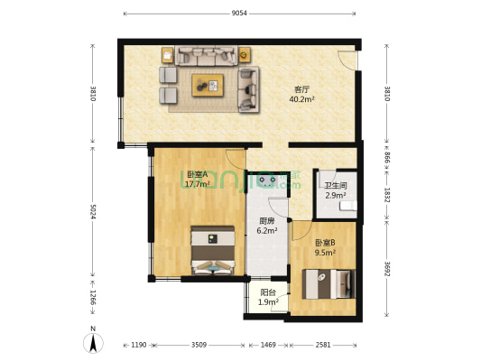 北苑家园茉藜园 2室1厅1卫 110平方