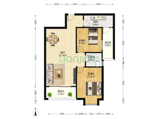 红帆蓝调 2室1厅1卫 88平方