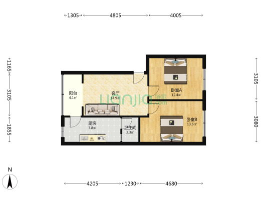 抚河南路 2室1厅1卫 66平方