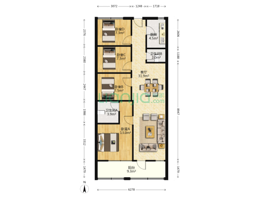 中银楼 4室1厅2卫 100平方