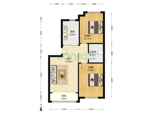 科润城上河 2室1厅1卫 104平方