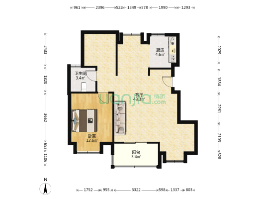 龙湖文德璟宸天著 1室1厅1卫 87平方