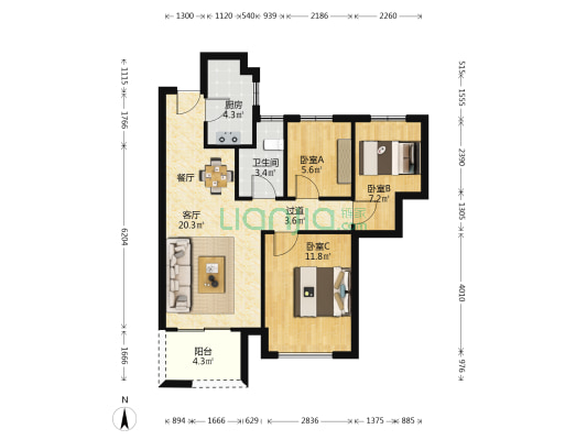 朗悦悦融苑 3室1厅1卫 86平方