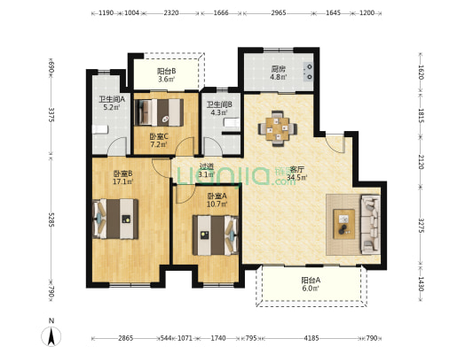 中锐星未来 3室1厅2卫 114平方