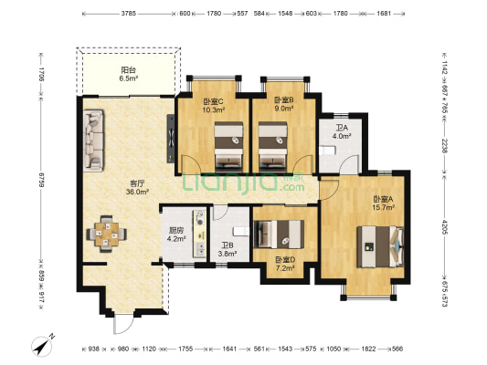 佳华公寓 4室1厅2卫 109平方