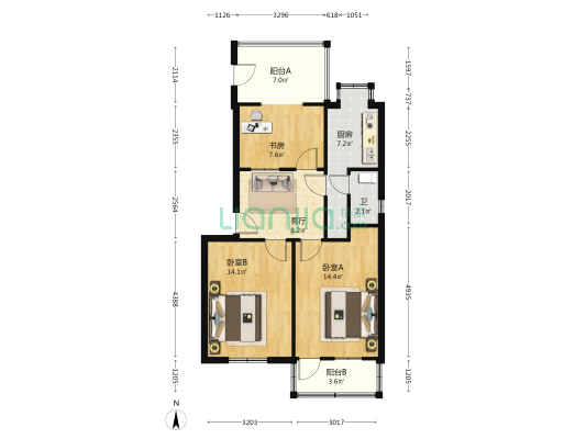 湖南大学红叶楼 3室1厅1卫 68平方