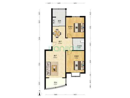 泰隆润竹苑 2室2厅1卫 96平方