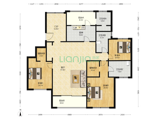 碧云壹零 3室1厅3卫 182平方