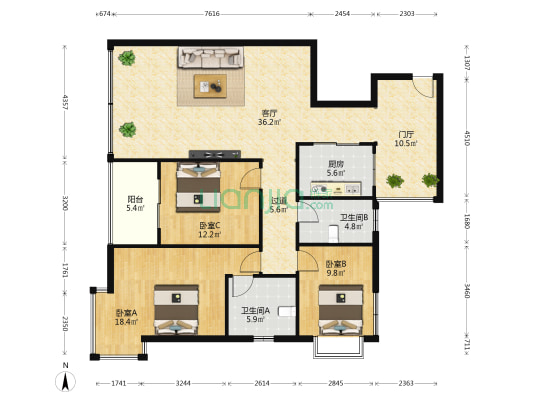 泰和广场 3室1厅2卫 133平方