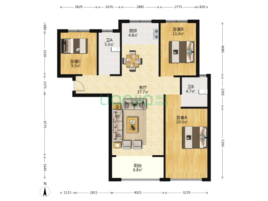 景园(郑城路) 3室1厅2卫 129平方