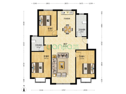 碧桂澜庭 3室1厅2卫 123平方