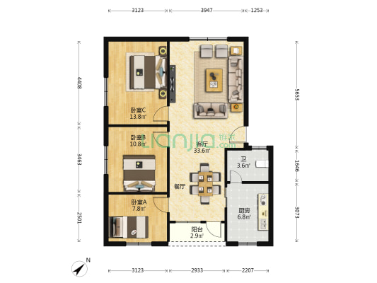 里水葡萄园毛巾厂宿舍楼 3室1厅1卫 103平方