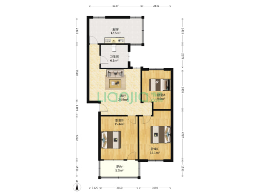 龙泉街2559 3室1厅1卫 102平方