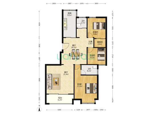 富汇名苑 3室2厅2卫 122平方