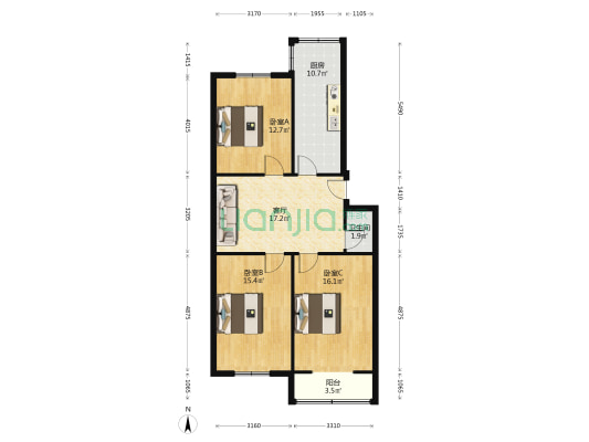 物资楼 3室1厅1卫 99平方