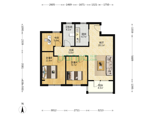 和风熙华雅苑 3室1厅1卫 89平方