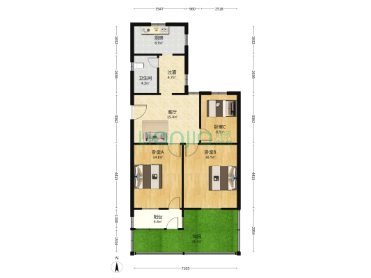 育才路6号院 3室1厅1卫 92平方