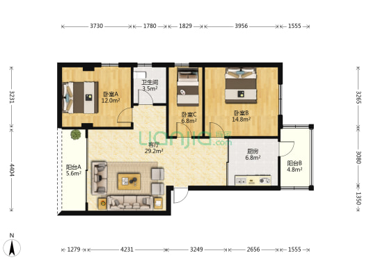 和城小区 3室1厅1卫 100平方