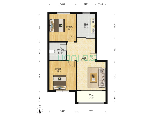 桃源馨苑 2室1厅1卫 83平方