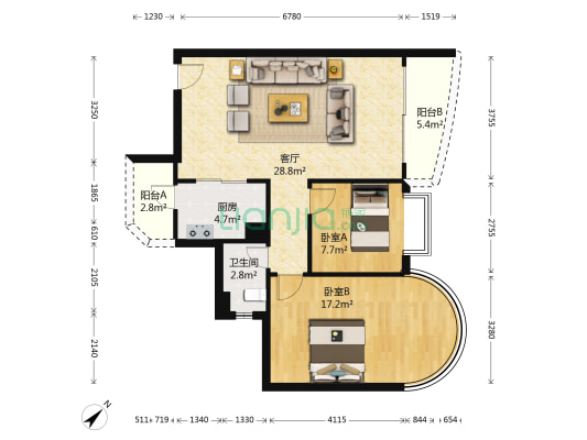 碧水湾 2室1厅1卫 84平方