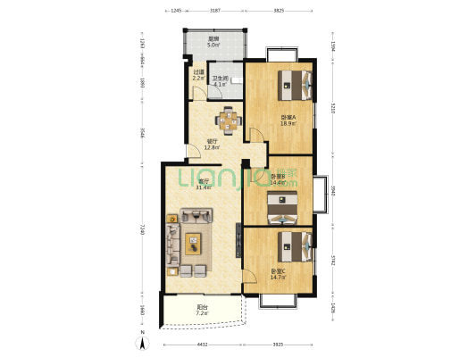 嘉乐居 3室2厅1卫 129平方