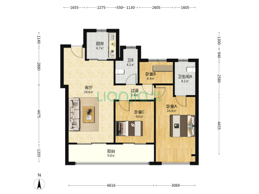龙湖揽境 3室1厅2卫 106平方