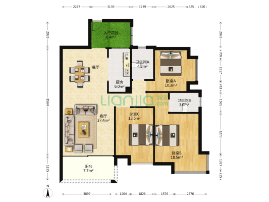 龙光海悦城邦 3室1厅2卫 120平方