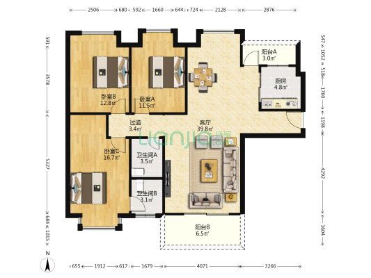 金茂翰林院 3室1厅2卫 131平方