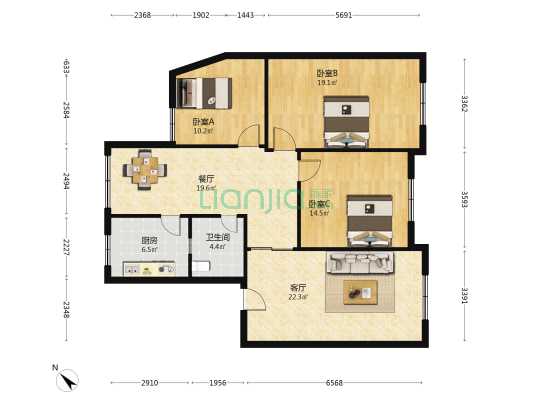 徐州东路67号 3室2厅1卫 117平方