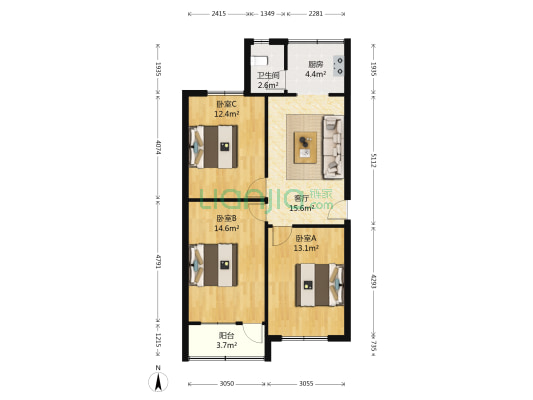 水文家园 3室1厅1卫 74平方