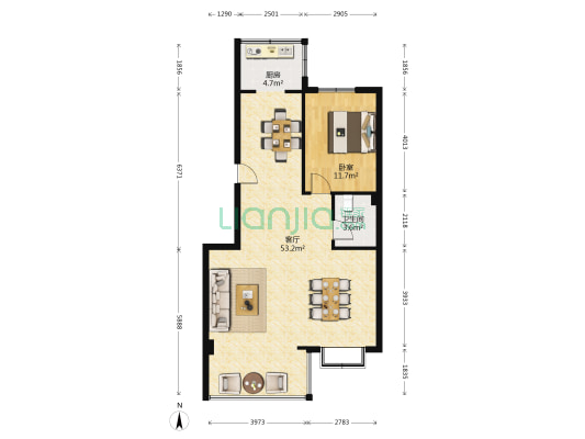 九州花园 1室1厅1卫 96平方