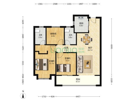 建发春江悦 2室1厅2卫 103平方