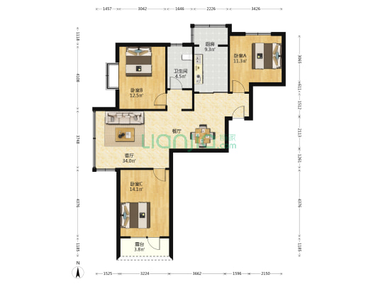 东河金都 3室1厅1卫 115平方