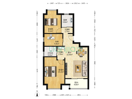 河畔艺墅(公寓) 3室1厅1卫 88平方