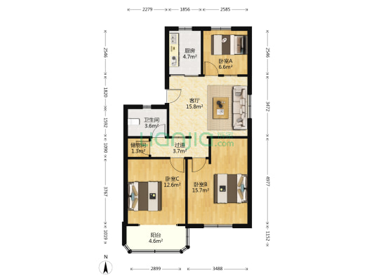 西环四村 3室1厅1卫 83平方