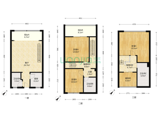 芙蓉古城川西区 3室1厅3卫 144平方