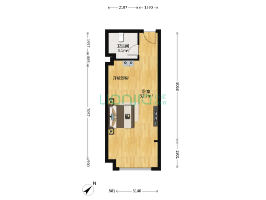 半山枫景 1室0厅1卫 42平方
