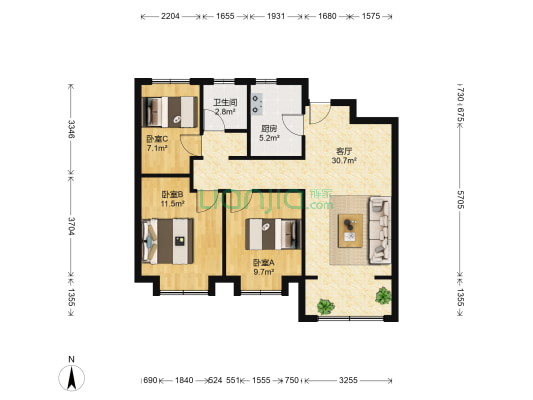 中垠雅苑 3室1厅1卫 94平方