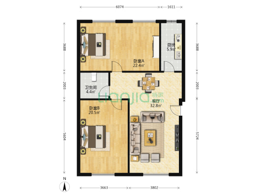 陇商国际 2室1厅1卫 118平方