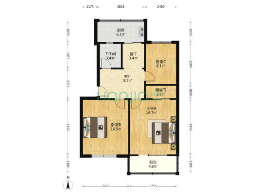 山西省分析科学研究院 3室2厅1卫 78平方