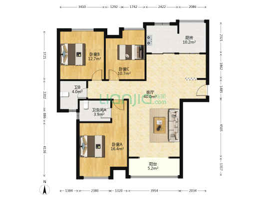 元友南城都汇 3室1厅2卫 127平方