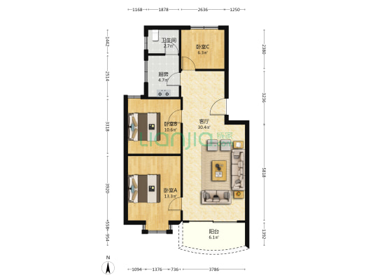 新汇苑 3室1厅1卫 85平方