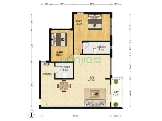 碧海佳园 2室1厅2卫 108平方