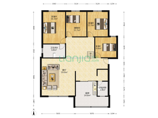 桂花苑小区 3室1厅2卫 156平方