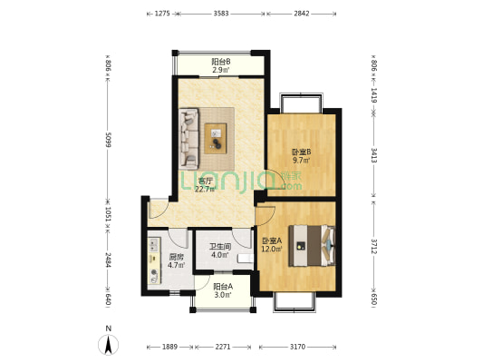 天乙街128号 2室1厅1卫 71平方